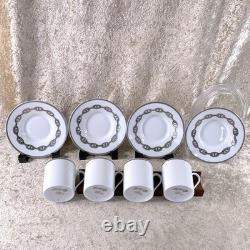 Hermes Paris Demitasse Cup Saucer Chaine d'Ancre Platinum 4 Sets Tableware