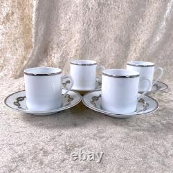 Hermes Paris Demitasse Cup Saucer Chaine d'Ancre Platinum 4 Sets Tableware