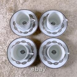 Hermes Paris Demitasse Cup Saucer Chaine d'Ancre Platinum 4 Sets Tableware