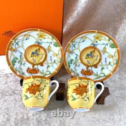 Hermes Paris Demitasse Cup & Saucer La Siesta Porcelain Tableware 2 Sets withBox