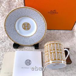 Hermes Paris Demitasse Cup Saucer Mosaique au 24 Gold Porcelain Tableware withBox