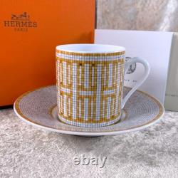 Hermes Paris Demitasse Cup Saucer Mosaique au 24 Gold Porcelain Tableware withBox