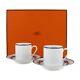 Hermes Paris Demitasse Cup & Saucer Pair Sets Chaine D'ancre Blue With Box