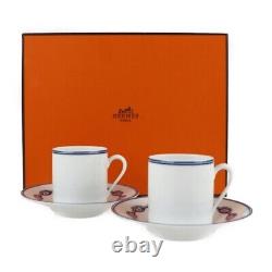 Hermes Paris Demitasse Cup & Saucer Pair Sets CHAINE D'ANCRE BLUE with Box