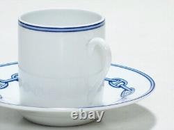 Hermes Paris Demitasse Cup & Saucer Pair Sets CHAINE D'ANCRE BLUE with Box