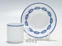 Hermes Paris Demitasse Cup & Saucer Pair Sets CHAINE D'ANCRE BLUE with Box