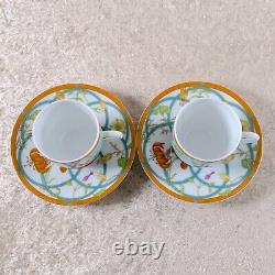 Hermes Paris Demitasse Cup & Saucer Siesta Island Blue Porcelain 2 Sets withBox