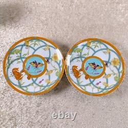 Hermes Paris Demitasse Cup & Saucer Siesta Island Blue Porcelain 2 Sets withBox