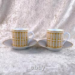 Hermes Paris Demitasse Cup and Saucer Mosaique Au 24 Gold 2 Sets Tableware