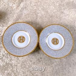 Hermes Paris Demitasse Cup and Saucer Mosaique Au 24 Gold 2 Sets Tableware