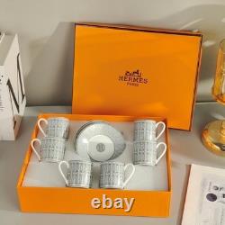 Hermes Paris Porcelain Espresso Cup & Saucer Set 6 Cups Luxury Coffee Set
