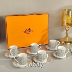 Hermes Paris Porcelain Espresso Cup & Saucer Set 6 Cups Luxury Coffee Set