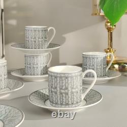 Hermes Paris Porcelain Espresso Cup & Saucer Set 6 Cups Luxury Coffee Set