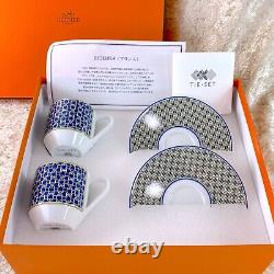 Hermes Paris Tie Set Demitasse Cup & Saucer Porcelain Tableware 2 Sets with Case