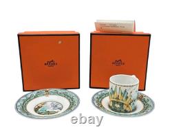 Hermes Patchwork Espresso Bourrasque Cup and 2 Saucer Coffee Demitasse Nautical
