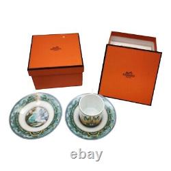 Hermes Patchwork Espresso Bourrasque Cup and 2 Saucer Coffee Demitasse Nautical