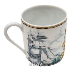 Hermes Patchwork Espresso Bourrasque Cup and 2 Saucer Coffee Demitasse Nautical