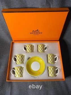 Hermes Yellow Porcelain Demitasse 8 Cup and Saucer Set
