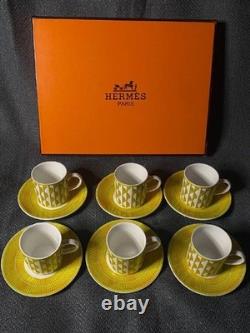 Hermes Yellow Porcelain Demitasse 8 Cup and Saucer Set