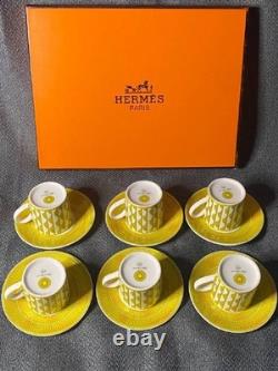 Hermes Yellow Porcelain Demitasse 8 Cup and Saucer Set