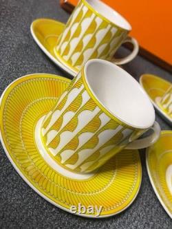 Hermes Yellow Porcelain Demitasse 8 Cup and Saucer Set