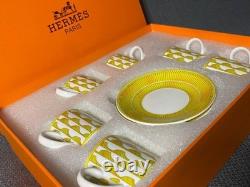 Hermes Yellow Porcelain Demitasse 8 Cup and Saucer Set