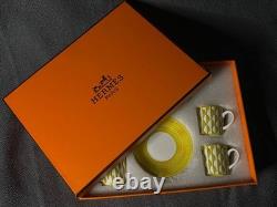 Hermes Yellow Porcelain Demitasse 8 Cup and Saucer Set
