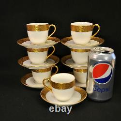 Hutschenreuther Set of 7 Demitasse Cups Saucers 1925-1939 White withEncrusted Gold