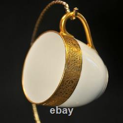 Hutschenreuther Set of 7 Demitasse Cups Saucers 1925-1939 White withEncrusted Gold