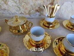 IPA Italian Espresso Demitasse Cups/Saucers Sugar Bowl 37 Pc Set Gold/White