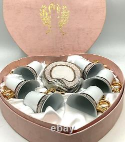 Imperial Japan Design Set of 6 Demitasse Cups Saucers Pink Heart Valentine Box