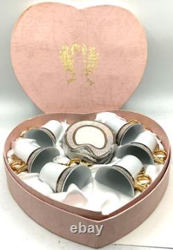 Imperial Japan Design Set of 6 Demitasse Cups Saucers Pink Heart Valentine Box