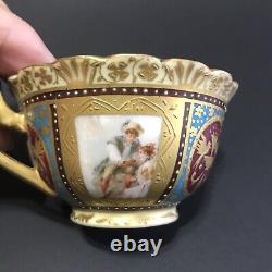 Imperial Vienna Antique Demitasse Teacup Saucer Victorian Courting Scene Austria