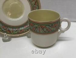 Irish Belleek Celtic Design Pattern Ring Hndl Cup & Saucer, Black Mark 1926-46