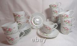 Jammet-Seignolles Limoges France 11 Demitasse Cups & Saucers Pink Floral