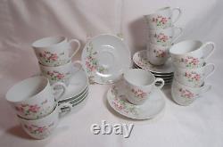 Jammet-Seignolles Limoges France 11 Demitasse Cups & Saucers Pink Floral