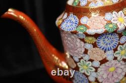 Japanese Meiji Thousand Flowers Satuma Footed Teapot 6 Demitasse Cups & Saucers