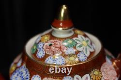 Japanese Meiji Thousand Flowers Satuma Footed Teapot 6 Demitasse Cups & Saucers