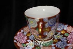 Japanese Meiji Thousand Flowers Satuma Footed Teapot 6 Demitasse Cups & Saucers