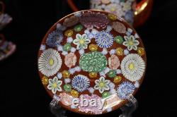 Japanese Meiji Thousand Flowers Satuma Footed Teapot 6 Demitasse Cups & Saucers