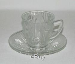 Jeannette Glass IRIS AND HERRINGBONE Crystal Demitasse Cup and Saucer Set RARE