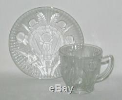 Jeannette Glass IRIS AND HERRINGBONE Crystal Demitasse Cup and Saucer Set RARE