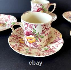 Johnson Brothers Old English Chintz Pink Floral Set of 6 Demitasse Cups & Saucer Johnson Brothers Old English Chintz Pink Floral Set of 6 Demitasse Cups & Saucer