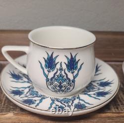 Karaca iznik Turkish Demitasse 5 2Espresso Coffee Cups & 4 4.5 Saucers