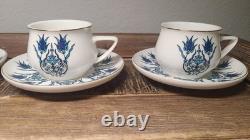Karaca iznik Turkish Demitasse 5 2Espresso Coffee Cups & 4 4.5 Saucers