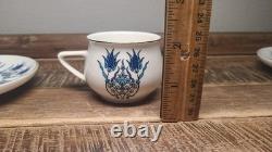 Karaca iznik Turkish Demitasse 5 2Espresso Coffee Cups & 4 4.5 Saucers