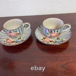Kiyomizu Ware Demitasse Cups & Saucers Hand-painted Chrysanthemum Set