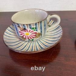 Kiyomizu Ware Demitasse Cups & Saucers Hand-painted Chrysanthemum Set