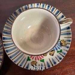 Kiyomizu Ware Demitasse Cups & Saucers Hand-painted Chrysanthemum Set