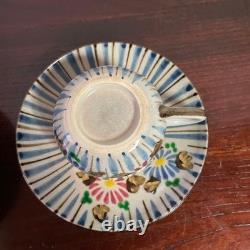 Kiyomizu Ware Demitasse Cups & Saucers Hand-painted Chrysanthemum Set